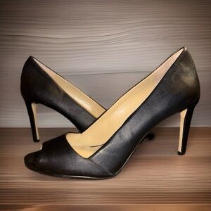 Ann Taylor black leather open-toe heels. Women’s size 7.5